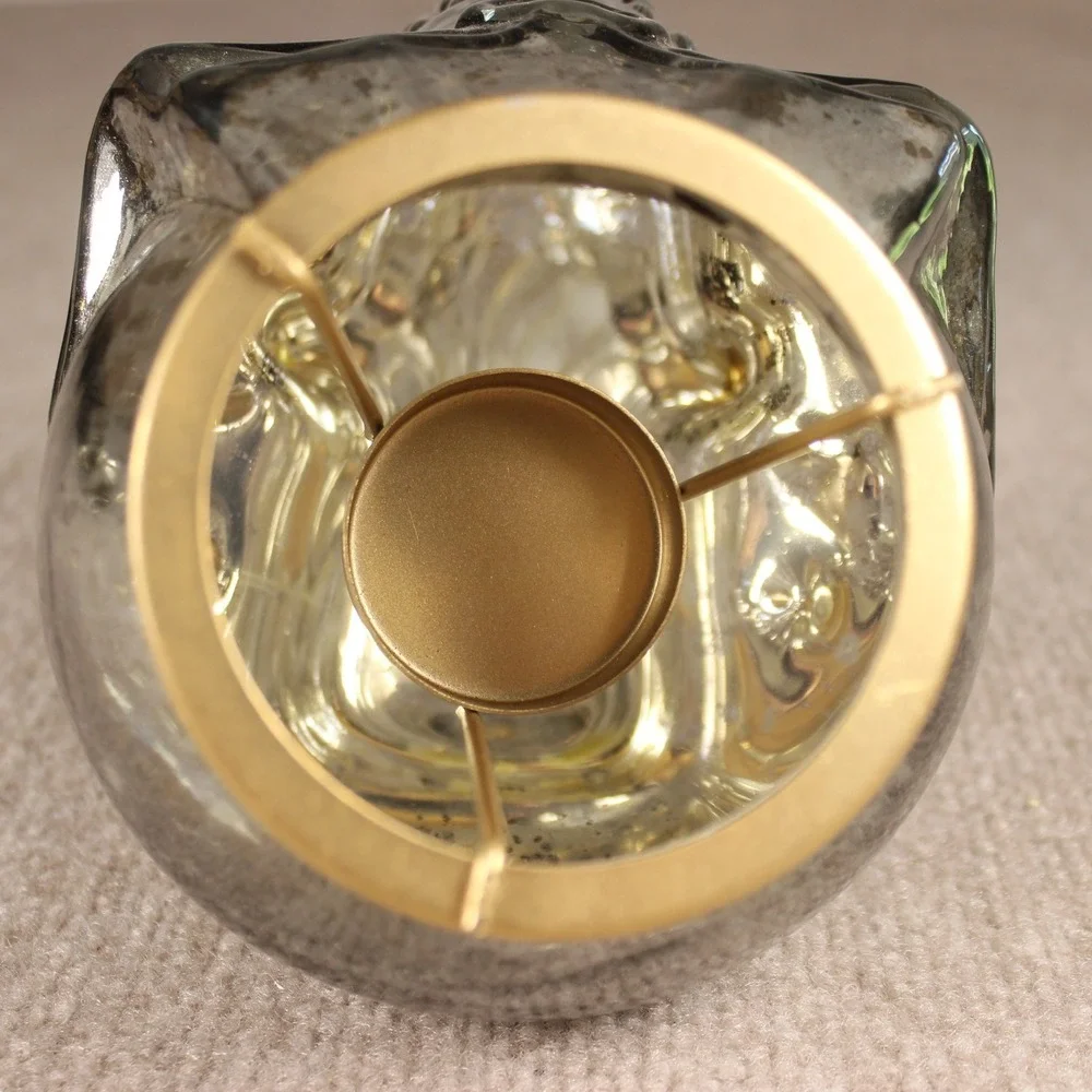 Mercury Glass Skull Tea Light Candle Holder Smoked Silver Gold Rim Gothic Decor